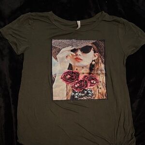 Graphic Olive Green Women's Top
